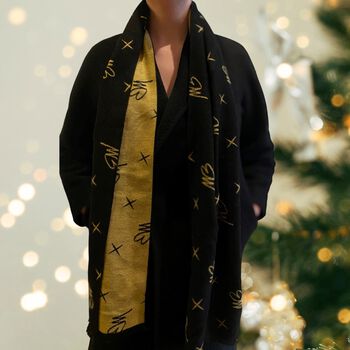 Initials Black and Gold Woven Scarf
